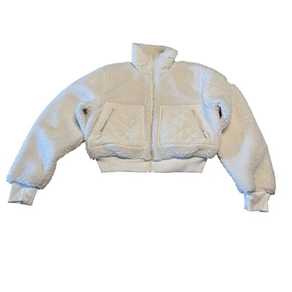 ALO Yoga Sherpa Edge Ivory White Bomber Jacket Women's X-Small XS - Picture 1 of 7